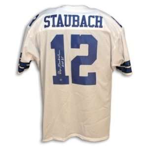  Roger Staubach Signed Cowboys White Jersey Inscribed 