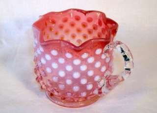 VERY RARE Fenton Cranberry Hobnail Opalescent Star Crimped Handled 