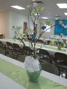 Wedding Centerpiece Tree Branch Teal & Lime Silk Hydrangea  