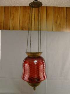 19thC Antique VICTORIAN Optic Ribbed RUBY RED Hanging PARLOR Pull Down 