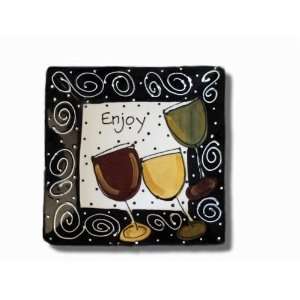 Flare Edge Wine Plate   Hand Painted   Decorative Clay Plate   10 Inch 