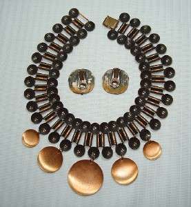 VTG Art Deco Book Chain Copper Collar Necklace Wide Egyptian Matisse 