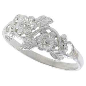   Silver Diamond Cut Floral Vine Design Ladies Ring, size 6 Jewelry