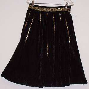NWT Black Velvet Sequins Sparkle Holiday Skirt S Lined  