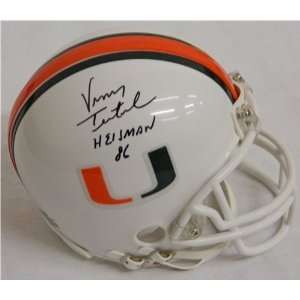 Vinny Testaverde Autographed/Hand Signed Miami Hurricanes Riddell Mini 