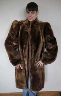   Chocolate Brown Sheepskin SHEARLING Puff Sleeve Mid Lngth Fur COAT