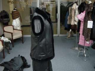 BLACK SHEARED MINK VEST COAT REVERSIBLE TO LEATHER NEW  