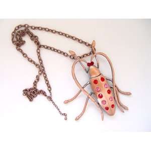   Ruby Swarovski Crystal Beetle Bug Necklace Pendant Jewelry