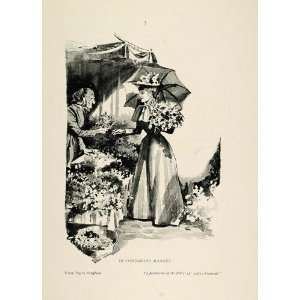  1897 Print Victorian Woman Condamine Flower Market 