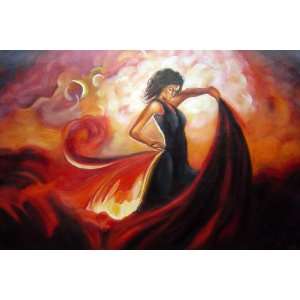 Spanish Flamenco Dance in Red Oil Painting 24 x 36 inches  