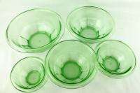   Hazel Atlas Green Depression Glass Mixing Bowl Set 5 Rest Well  