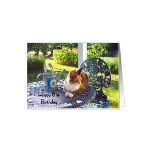  Happy 61st Birthday, calico cat on porch, garden view Card 