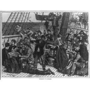  Emigrants on shipboard,1871,men,women,abroad the sea