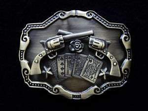 COUNTRY & WESTERN COLT GUNS ROSES CARDS BELT BUCKLE  