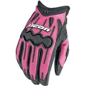 Icon Arc Womens Leather Sports Bike Motorcycle Gloves   Pink / Medium