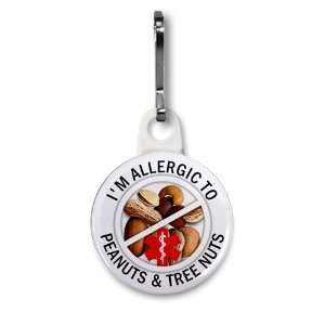 ALLERGIC TREE NUTS and PEANUTS Medical Alert 1 inch White Zipper Pull 