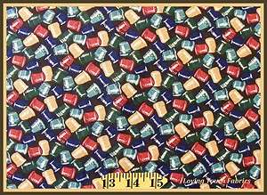 FABRI QUILT SEWING THEME TOSSED THIMBLES FABRIC FQ 18 X 22  