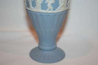 617 WEDGWOOD Jasperware White on Blue Fluted Vase  