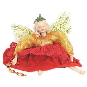   Holiday Sitting Fairy Girl Figurine   Red/Gold 7410