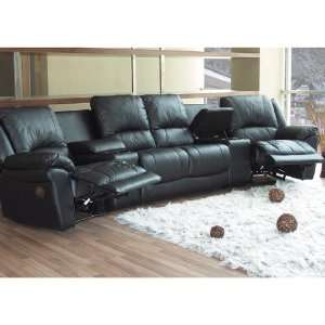  Promenade Theater Sectional in Black Leather