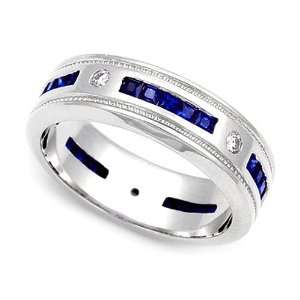  and Blue Sapphire Eternity Wedding Band Ring (G H/SI, 1/7 ct.), 5.5