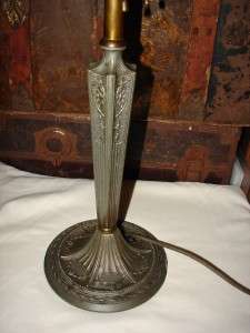 Vintage Pewter 3 Bulb Art Deco Light Table Lamp w/Shade  