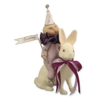 The perfect Spring decoration.Paper pulp flocked rabbit. Crepe collar 