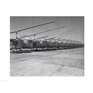  Helicopters in a row, Bell H 13D, Korean War Poster (24.00 