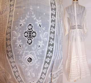   Vintage Pleated White Cotton Batiste Lace Lawn Graduation Tea Dress