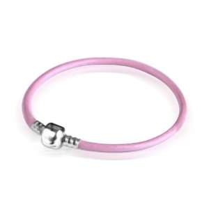  Pink Leather Sterling Silver Barrel Clasp with Screw Tip 