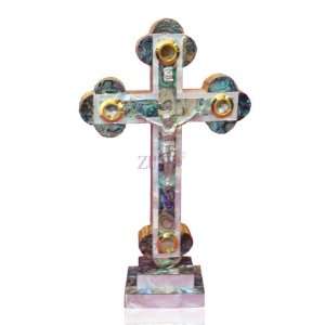    26cm Mother Of Pearl Orthodox Cross On Stand 