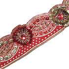 YD BRIDAL RED RIBBON HAND BEADED TRIM CUT STYLE SEQUIN STONE LACE 