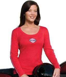    Davidson Womens Red Scoop Neck Ribbed Long Sleeve T Shirt  