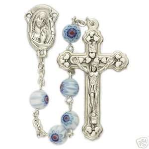   Type White Art Glass Fine Heart Crucifix Rosary 
