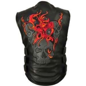   Updated Club Leather Vest With Skulls. Hidden Front Zipper. FRM670 CSL