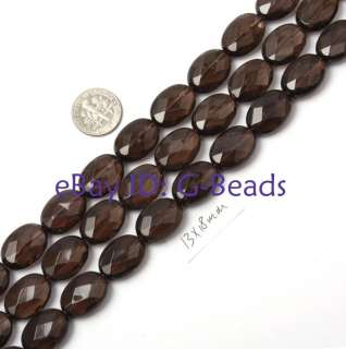 13x18mm oval faceted gemstone smoky Quartz beads strand 15