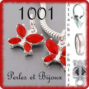 Charm Papillon Strass Rouge  ATTACHE A CHOISIR   1001 Perles et 