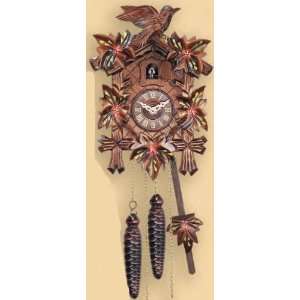   One Bird with Red Painted Flowers Cuckoo Clock 9 