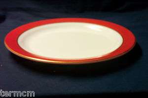 Vintage Pyrex Orangy Red and White & Gold trim Platter  