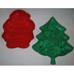  Set of 2 Plastic Christmas Serving Dishes Red Santa and 
