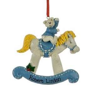  Personalized Blue Rocking Horse Christmas Ornament