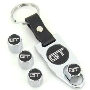   GT Logo Chrome Tire Stem Valve Caps + Wrench Key Chain Automotive