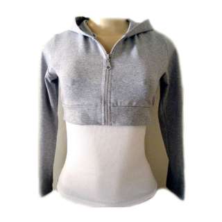 NEW WOMENS JUNIORS CROPPED HOODIE SHIRT TOP GRAY S L  