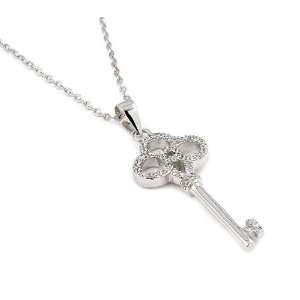 Cut Out Cz Flower Dangling Key Pendant With 16 Plus 1 Adjustable 