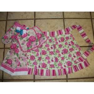  Cute Pink Flowers Skirt Apron with matching Dish Towesl 