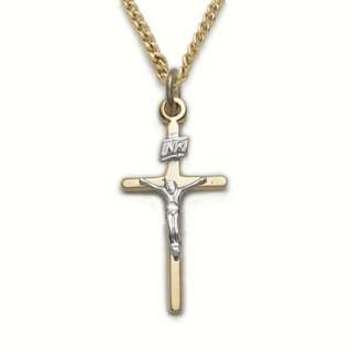 Slender Two Tone 14K Gold on Silver Crucifix Necklace  