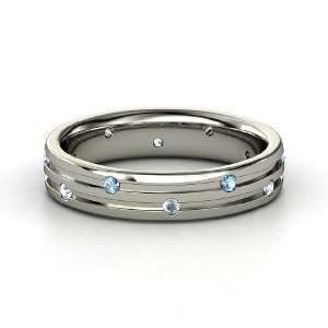  Slalom Band, 14K White Gold Ring with Blue Topaz 