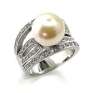    Pearl Rings   12mm White Pearl Solitaire CZ Ring   Size 9 Jewelry