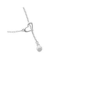  3 D White Volleyball   Silver Plated Heart Lariat Charm 