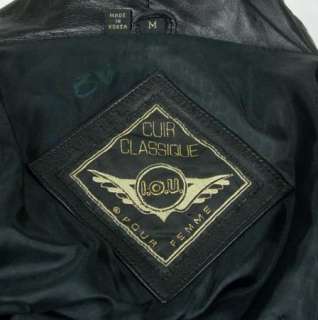 Vintage IOU CUIR CLASSIQUE Womens Ladies Black LEATHER Coat Jacket 